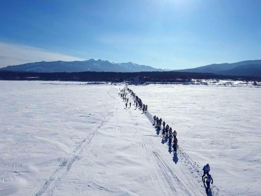 PHOTO: Runners just after the start of the Baikal Ice Marathon on Lake Baikal, the deepest lake in the world.