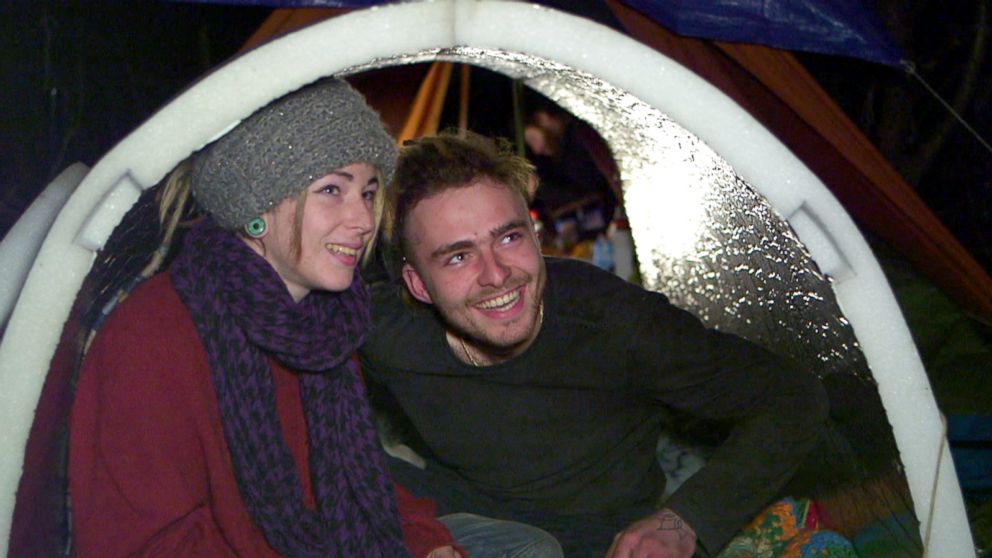 PHOTO: Oceane and her boyfriend Benjamin were given an igloo two weeks ago and are having much better nights since they sleep inside the experimental shelter.