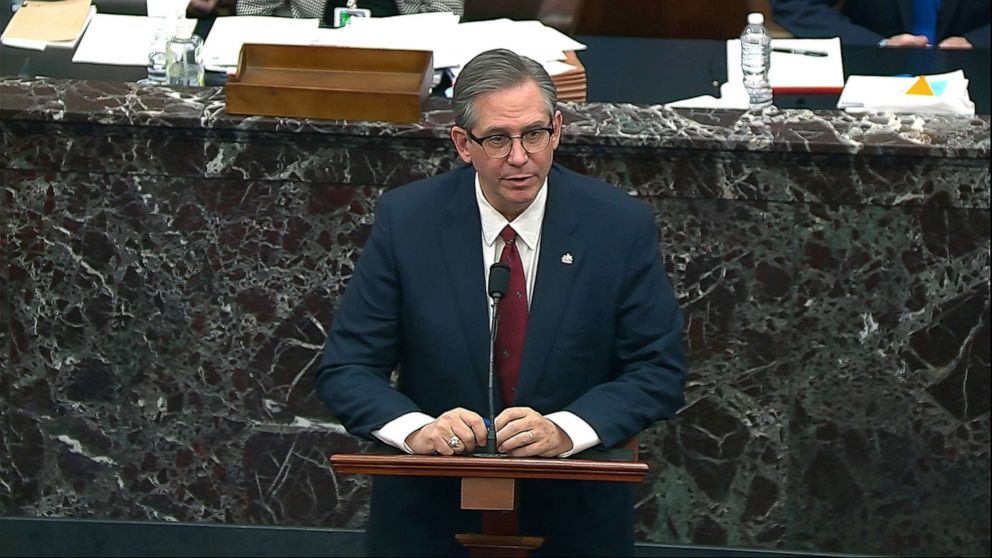 PHOTO: In this image from video, Bruce Castor, an attorney for former President Donald Trump, answers a question during the second impeachment trial of former President Donald Trump in the Senate at the Capitol, Feb. 12, 2021.