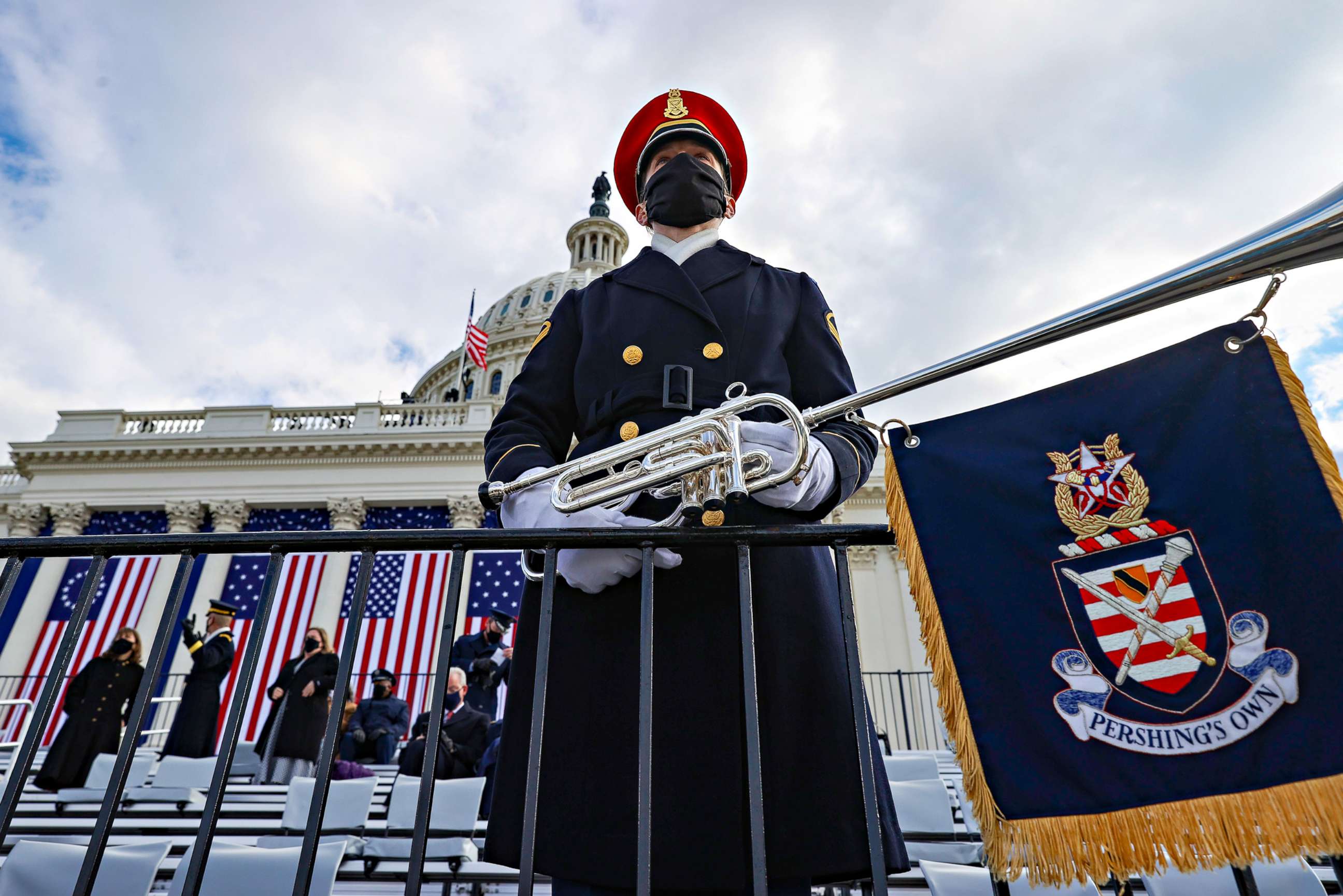 PHOTO: A member of the U.S. Army Band "Pershing's Own" looks on ahead of the inauguration of President-elect Joe Biden on the West Front of the U.S. Capitol on Jan/ 20, 2021, in Washington.