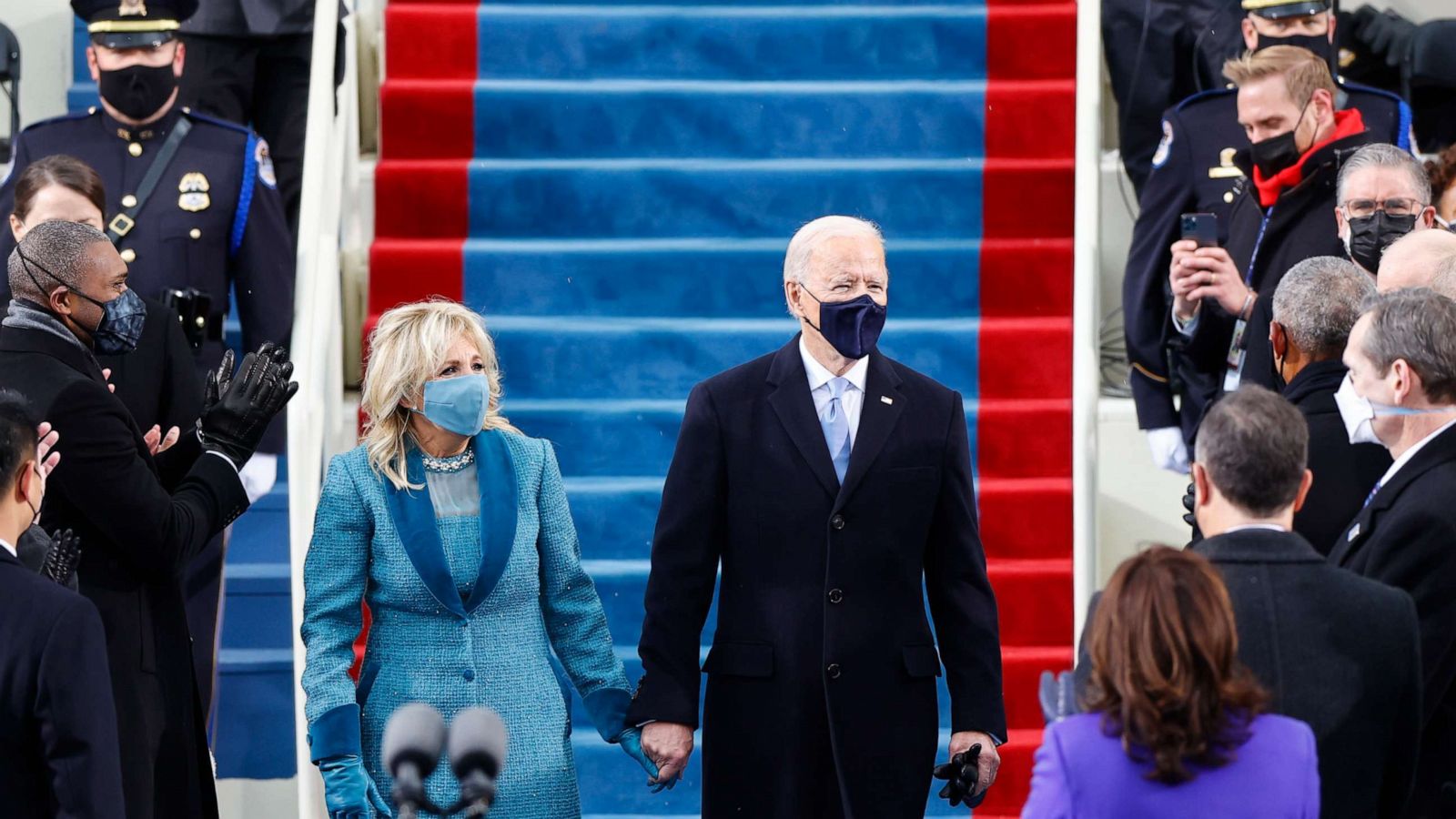 PHOTO: President-elect Joe Biden and Jill Biden arrive for the inauguration of Joe Biden as the 46th President of the United States on the West Front of the U.S. Capitol in Washington, Jan. 20, 2021.