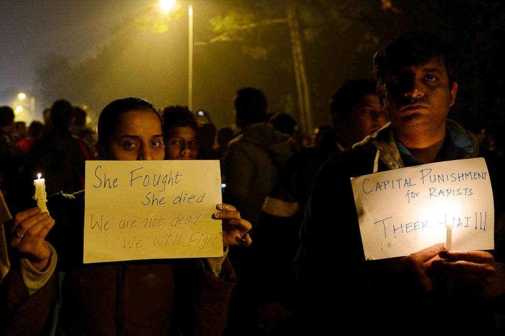 PHOTO: Demonstrators hold candles during a rally in New Delhi, Dec. 29, 2012, after the death of a student after she was gang raped. 