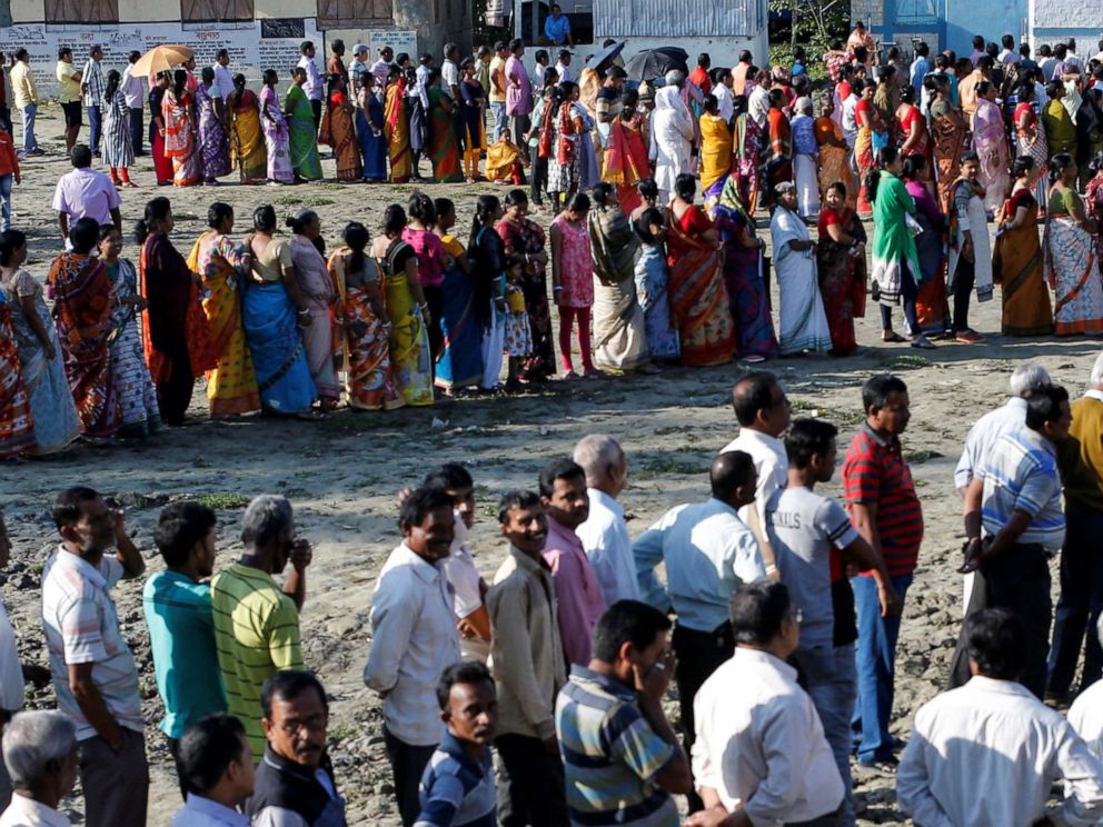 PHOTO: Voters line up to cast their votes outside a polling station during the first phase of general election in Alipurduar district in the eastern state of West Bengal, India, April 11, 2019.