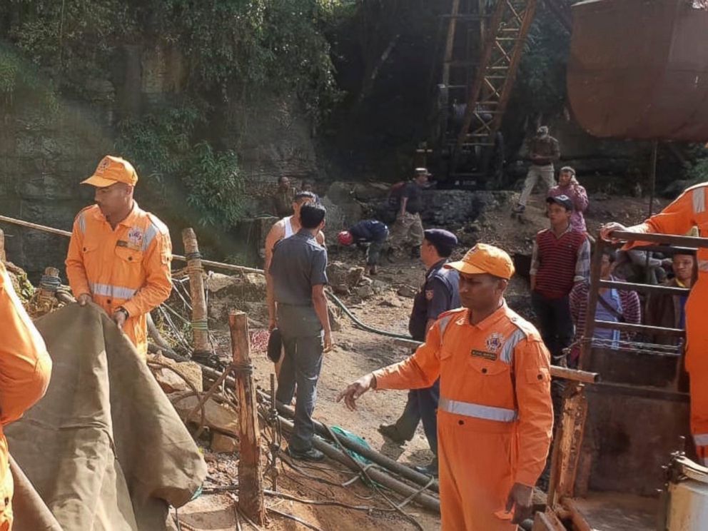 PHOTO: Rescuers work at the site of a coal mine that collapsed in Ksan, in the northeastern Indian state of Meghalaya, Friday, Dec. 14, 2018.