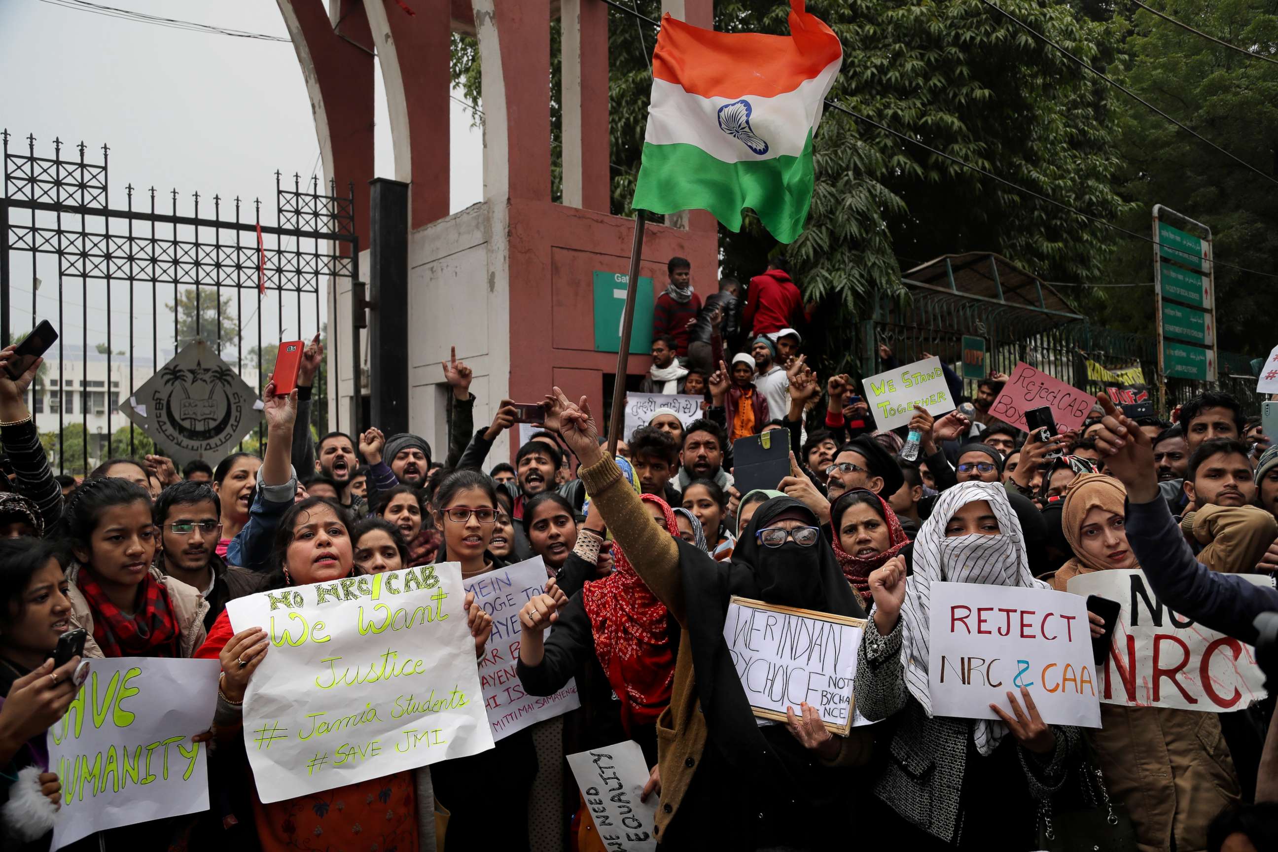 PHOTO: Students of the Jamia Millia Islamia University shout slogans during a protest in New Delhi, India, Dec. 17, 2019.