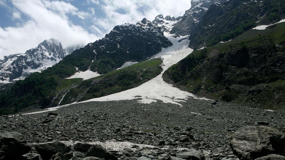 PHOTO: In this June 25, 2010, file photo, a receding glacier on in Sonamarg, Kashmir, India, is shown.