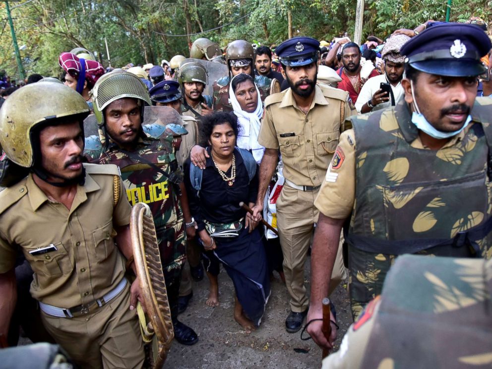 PHOTO: Bindu Ammini, and Kanaka Durga, are escorted by police in Kerala, India, Dec. 24, 2018.