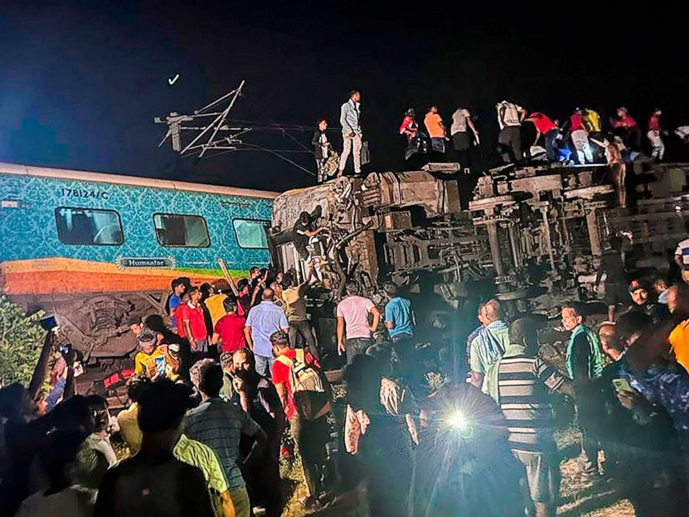 PHOTO: Rescuers work at the site of passenger trains that derailed in Balasore district, in the eastern Indian state of Orissa, June 2, 2023.