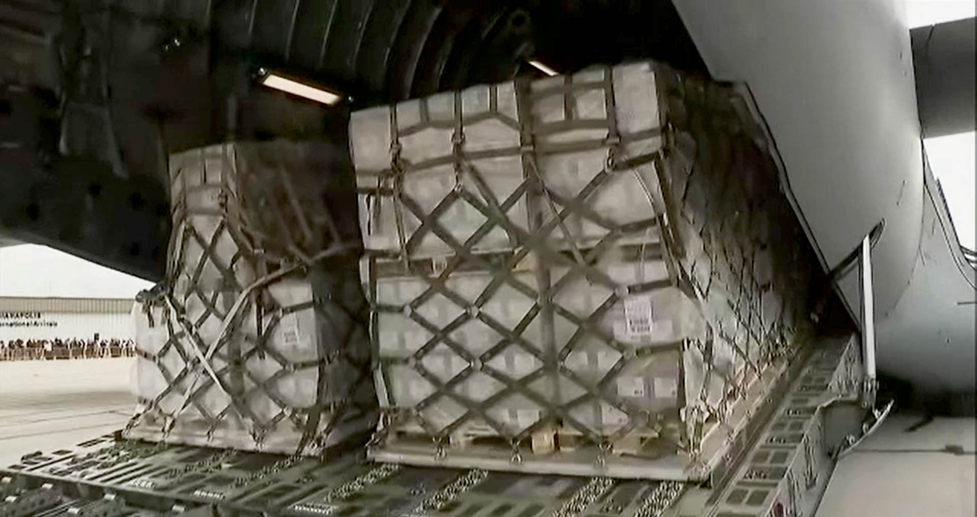 PHOTO: A shipment of infant formula arrives via plane in Indianapolis, May 22, 2022.