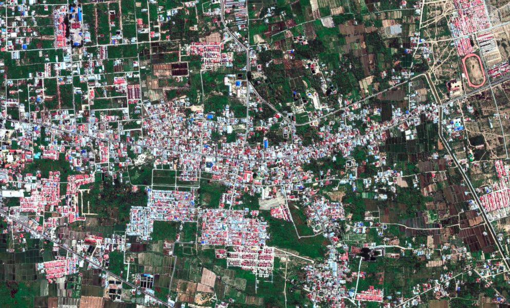 PHOTO: A satellite image taken Aug. 17, 2018 shows the Petobo neighborhood in Palu, Indonesia.
