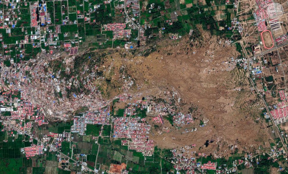 PHOTO: A satellite image provided on Oct. 1, 2018 shows the the Petobo neighborhood in Palu, Indonesia, after an earthquake and subsequent tsunami caused substantial damage and liquefaction in the village.