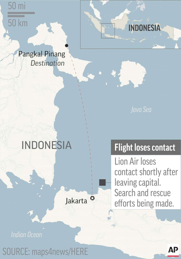 Indonesia Lion Air flight with 189 aboard crashes into ocean