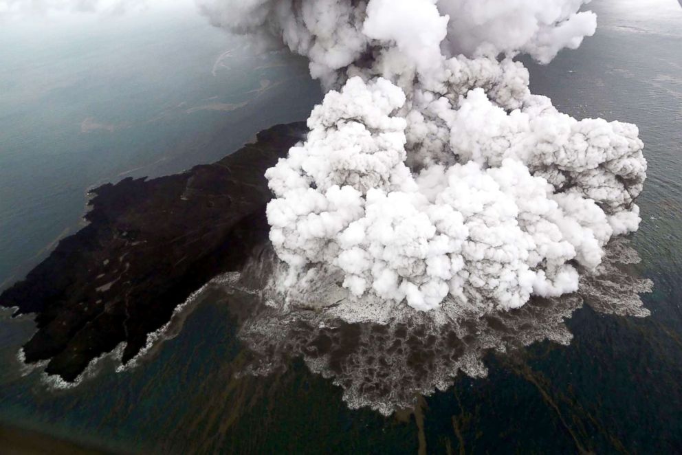 PHOTO: An aerial view is captured of Anak Krakatau volcano during an eruption at Sunda strait in South Lampung, Indonesia, in this photo taken by Antara Foto, Dec. 23, 2018.