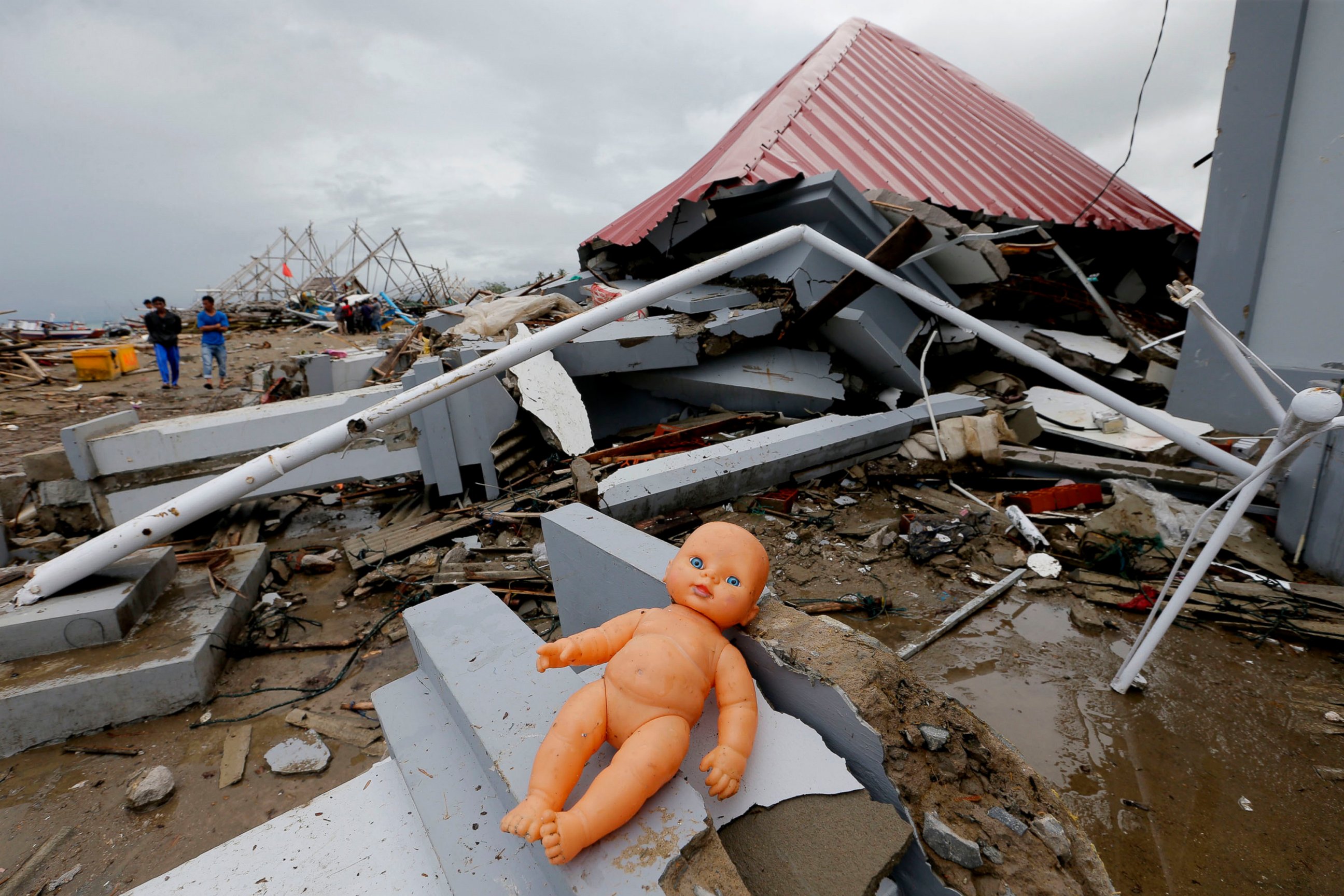 PHOTO: A doll lays outside a damaged house following the tsunami in Sumur, Indonesia, Tuesday, Dec. 25, 2018. 