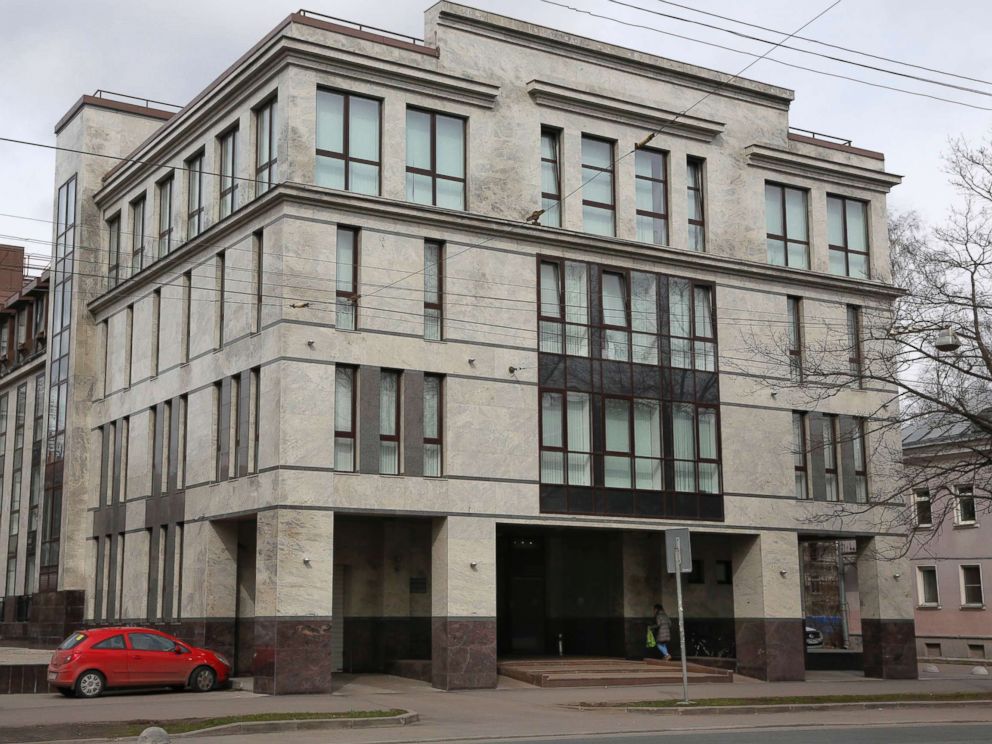 PHOTO: A women enters the four-story building known as the troll factory in St. Petersburg, Russia, April 19, 2015.