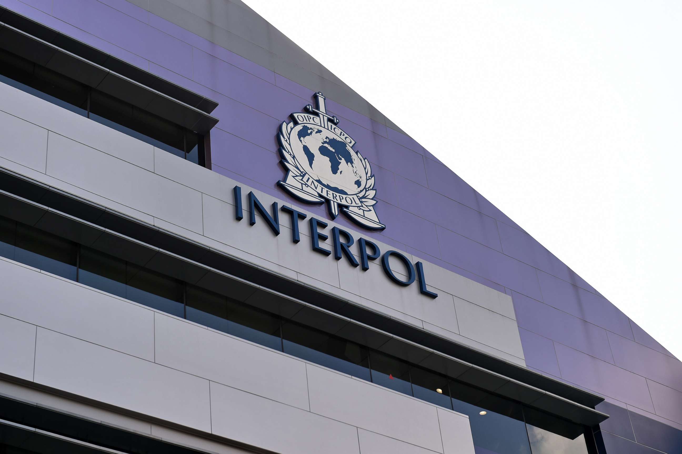 PHOTO: A logo at the newly completed Interpol Global Complex for Innovation building is seen during the inauguration opening ceremony in Singapore on April 13, 2015.