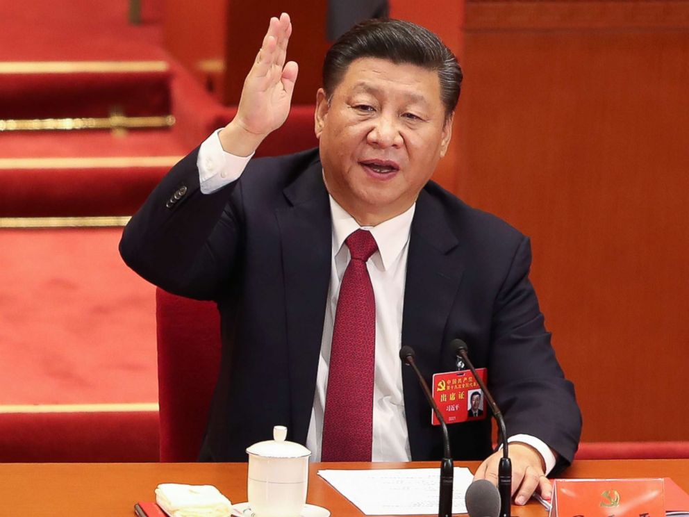 PHOTO: Chinese President Xi Jinping votes at the closing of the 19th Communist Party Congress at the Great Hall of the People on October 24, 2017 in Beijing, China. 