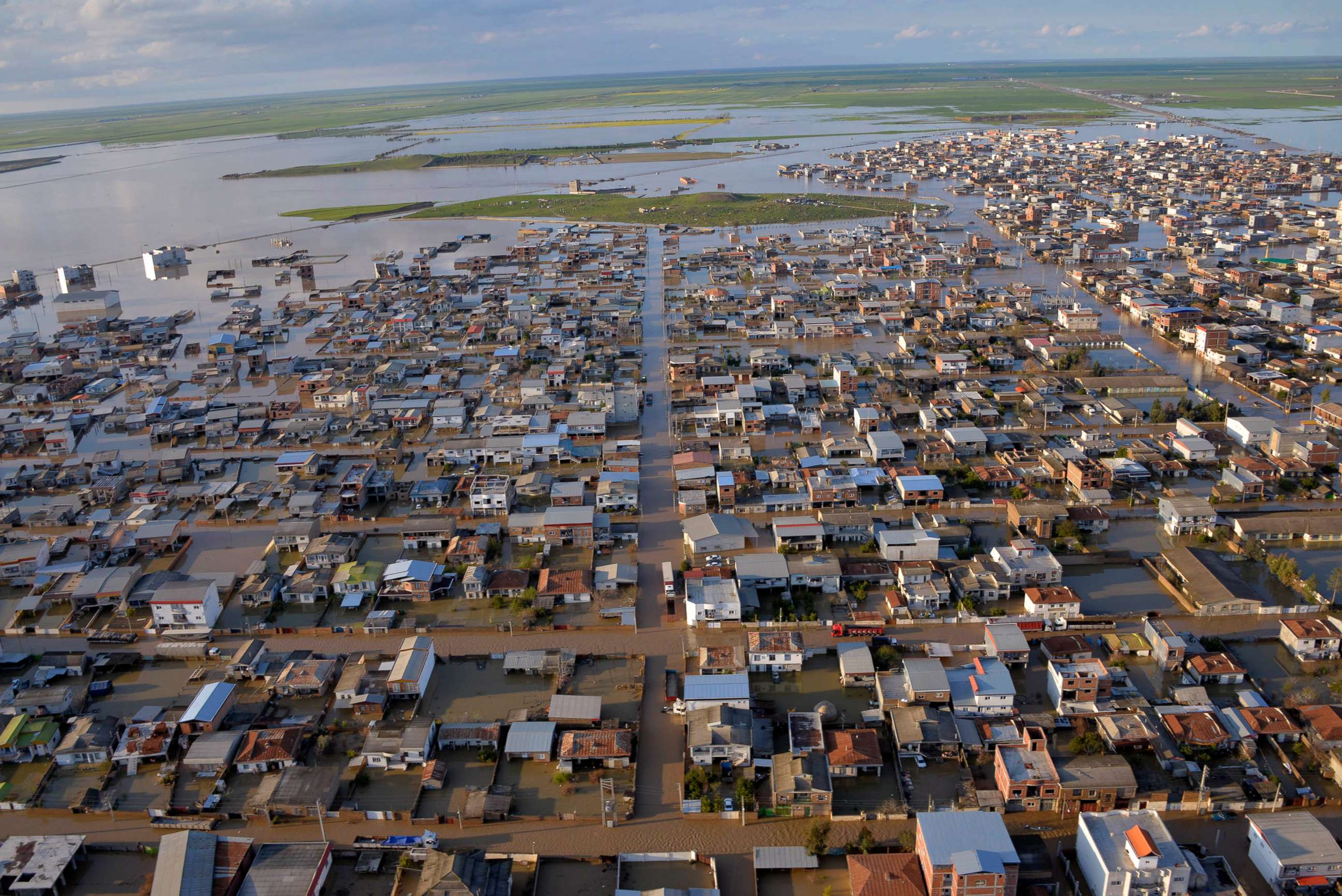 PHOTO: This photograph released by the Iranian news agency Fars News, March 23, 2019, shows flooded streets in the northern Iranian village of Agh Ghaleh. 