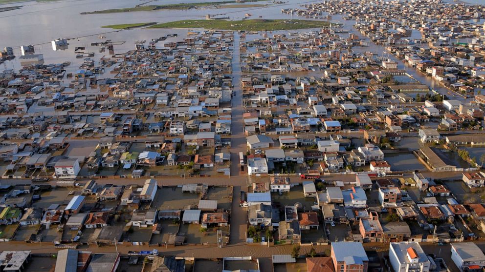 PHOTO: This photograph released by the Iranian news agency Fars News, March 23, 2019, shows flooded streets in the northern Iranian village of Agh Ghaleh. 