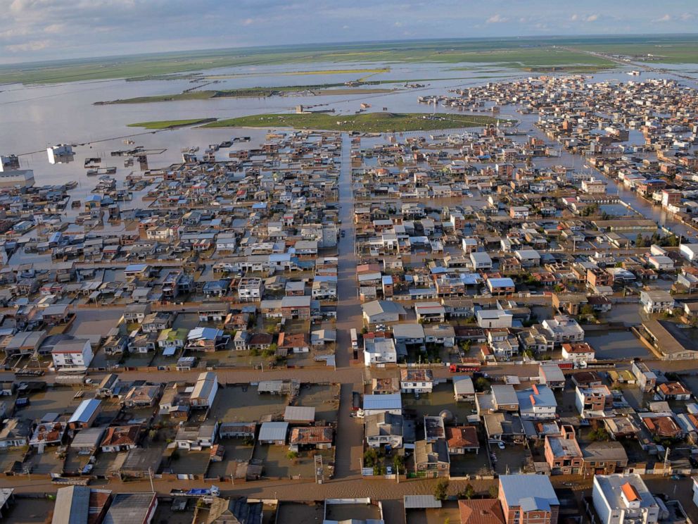 PHOTO: This photograph released by the Iranian news agency Fars News, March 23, 2019, shows flooded streets in the northern Iranian village of Agh Ghaleh.