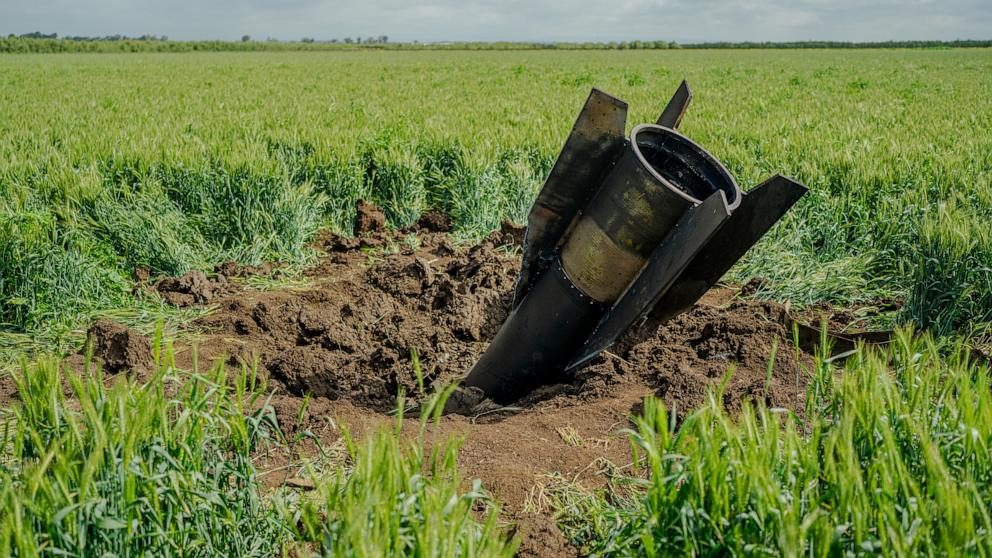PHOTO: Remnants of an Iranian missile are pictured near the border between the Israeli-annexed Golan Heights and Syria, April 9, 2026. 