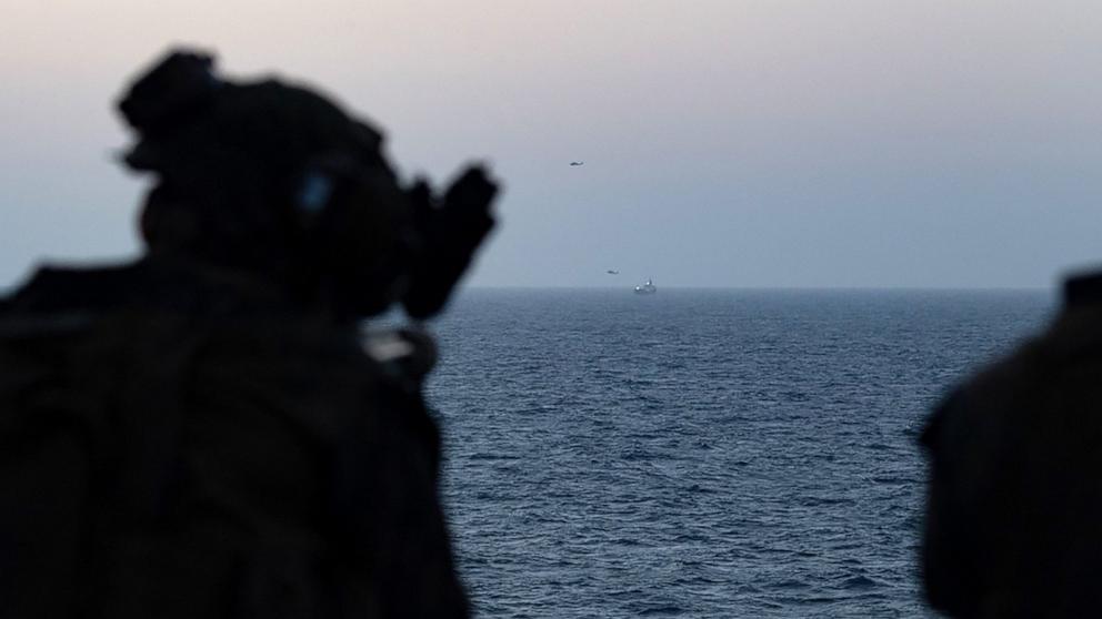 PHOTO: U.S. Marines aboard USS New Orleans stand watch in the Arabian Sea during naval blockade operations against Iran, April 30, 2026.
