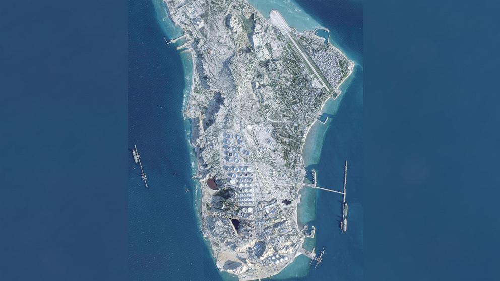 PHOTO: In this satellite photo from Planet Labs PBC, Iran's Kharg Island is seen on Feb. 26, 2026.