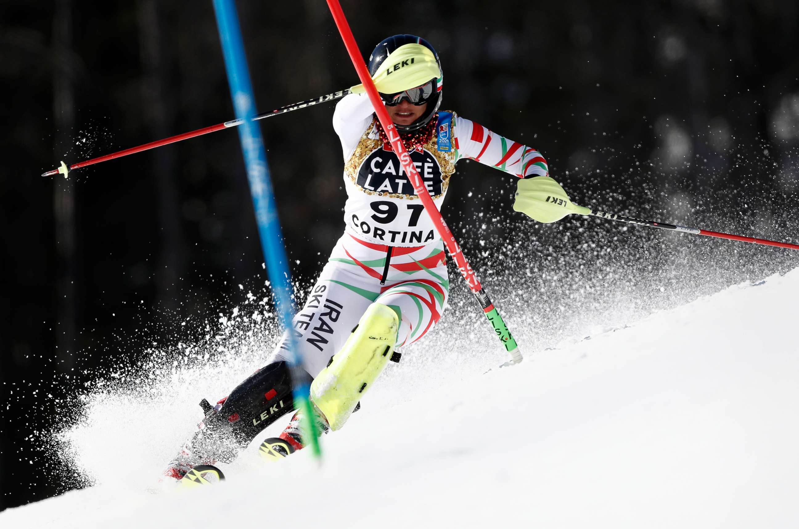 PHOTO: Iran's Marjan Kalhor competes during a women's slalom, at the alpine ski World Championships in Cortina d'Ampezzo, Italy, Feb. 20, 2021.