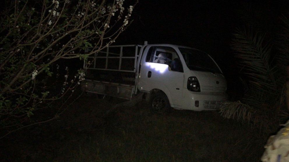 PHOTO: A photo released by the government-affiliated Media Security Cell on March 12, 2020, shows a rocket-rigged truck launcher after a rocket attack on Camp Taji, a few miles north of Baghdad, in Rashidiya, Iraq.