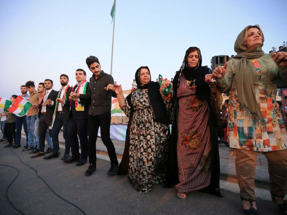 PHOTO: People gather to show their support for the upcoming independence referendum in Kirkuk, Iraq, Sept. 11, 2017.