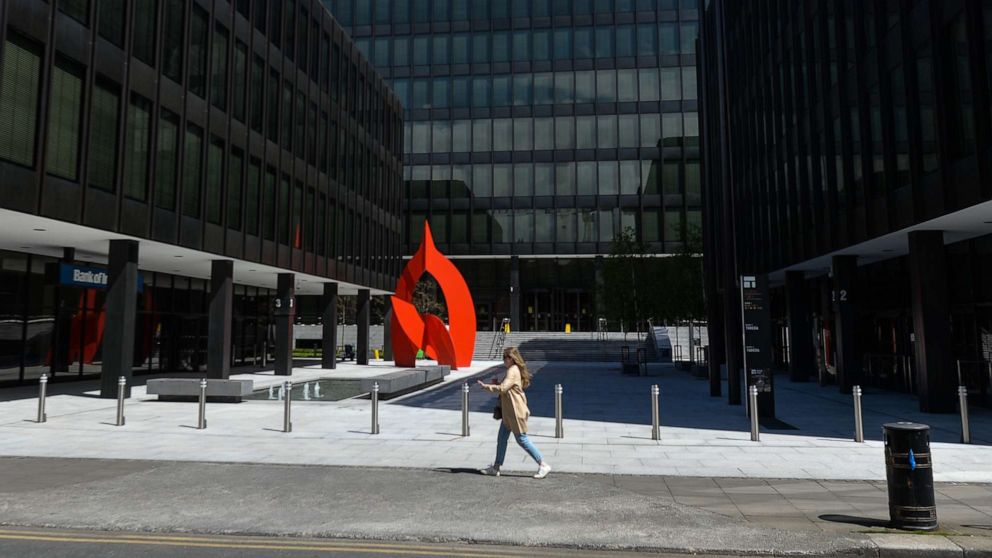 PHOTO: A pedestrian walks past the Department of Health headquarters in Dublin, Ireland, May 16, 2021.