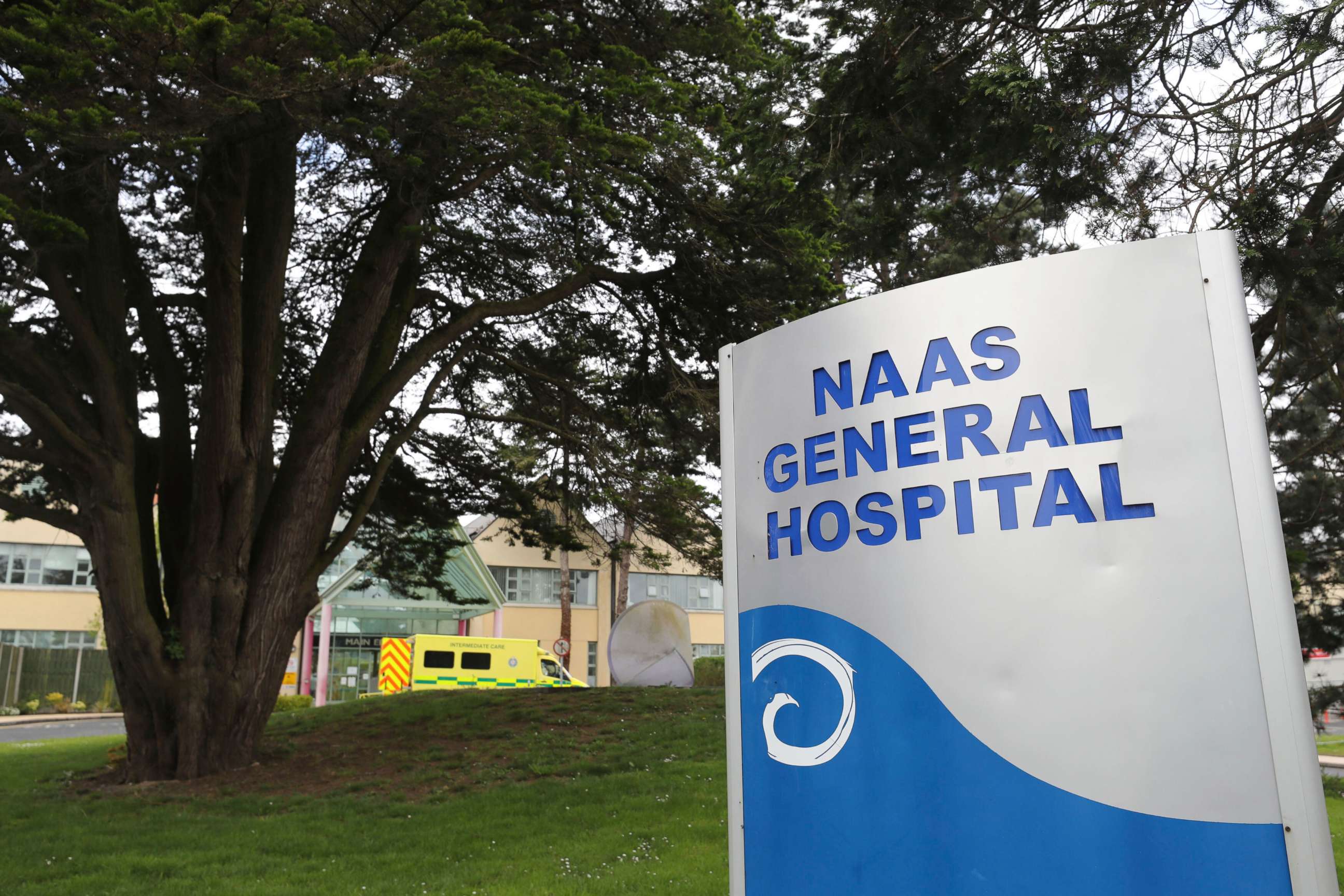 PHOTO: A sign stands outside the Naas General Hospital in County Kildare, Dublin,  May 15, 2021.
