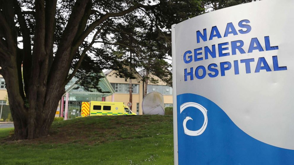 PHOTO: A sign stands outside the Naas General Hospital in County Kildare, Dublin,  May 15, 2021.