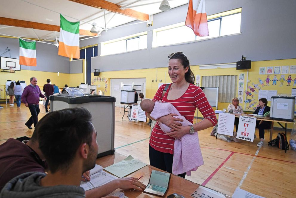 PHOTO: A polling station collects people's votes on Ireland's abortion referendum at Scoil Thomas Lodge, May 25, 2018 in Dublin, Ireland.