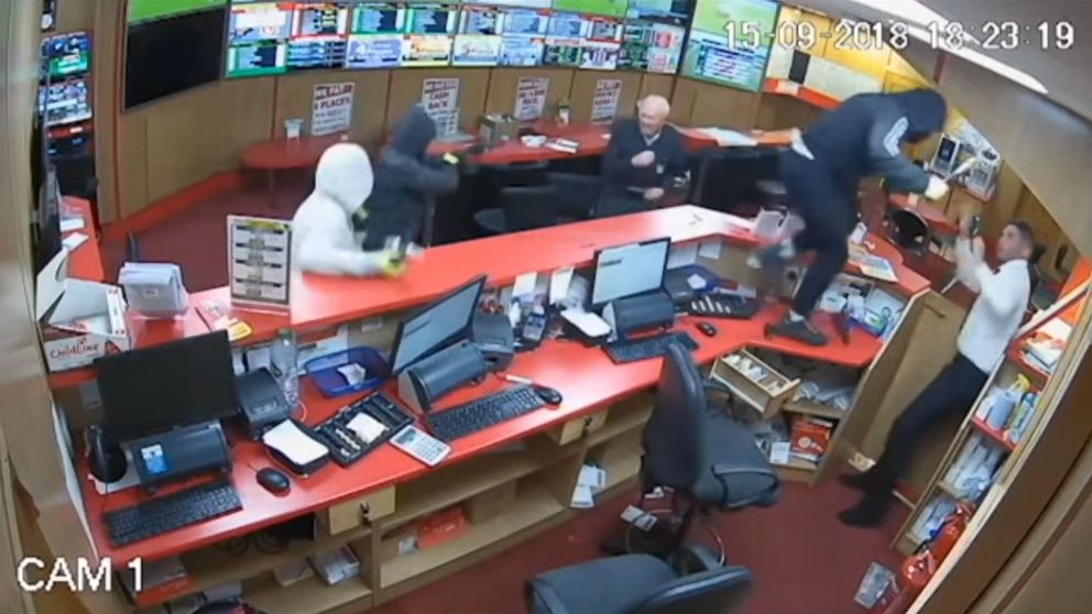 VIDEO: Armed thieves looking to rob an Irish betting shop get more than they bargained for when an 83-year-old man takes charge and helps the staff fight back.