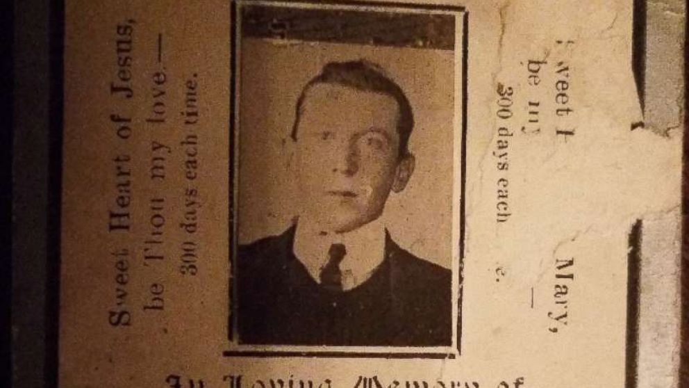 PHOTO: The burial card of Private Michael Walsh, killed in action during World War I on Oct. 24, 1918. Walsh emigrated to the United States from rural Ireland in 1911.