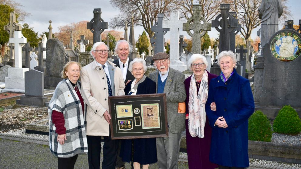 PHOTO: The nieces and nephews of Private Michael Walsh receive his Purple Heart at the Glasnevin Cemetery in Dublin, Ireland. Walsh was killed in action on Oct. 24, 1918 during the Meuse-Argonne Offensive in World War I.