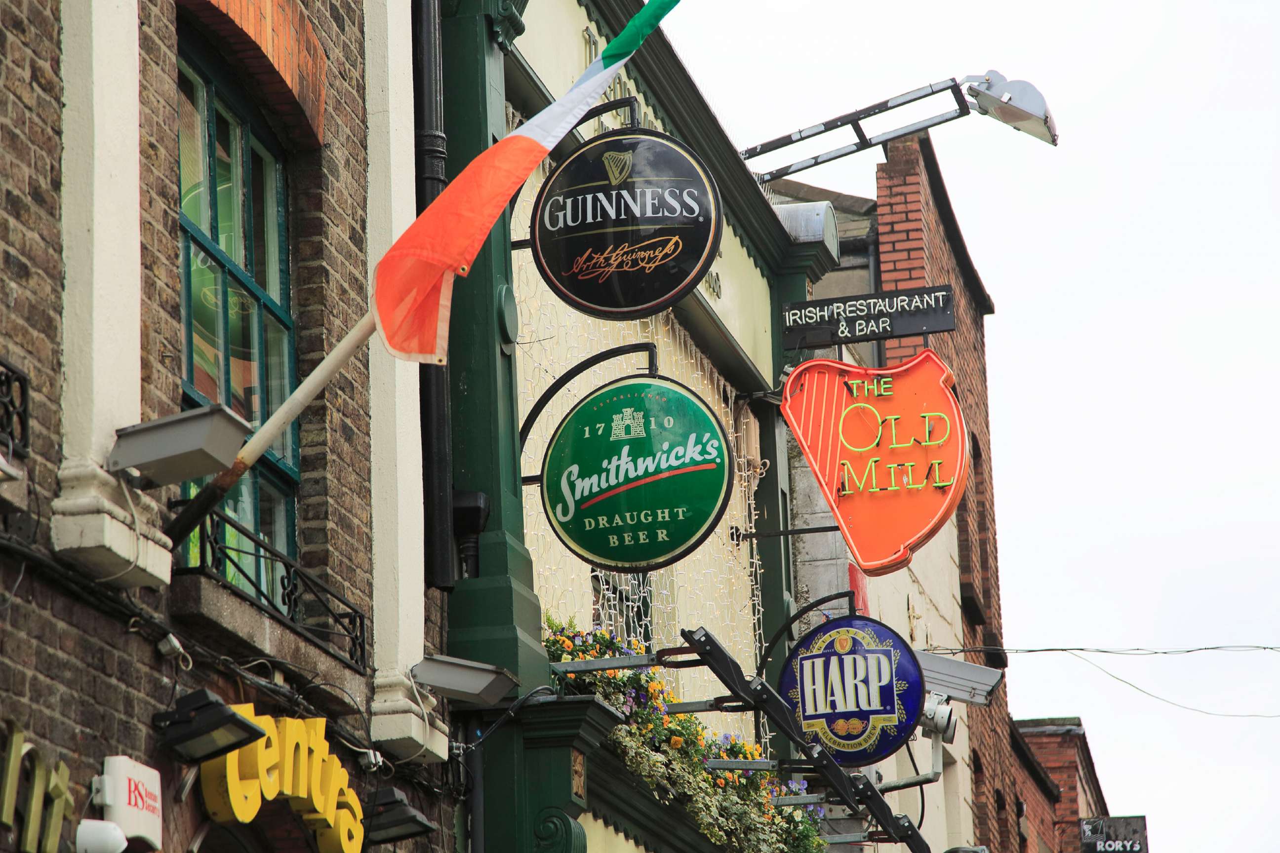 PHOTO: Beer signs are seen outside The Old Mill pub in Dublin, Ireland in this undated stock photo.