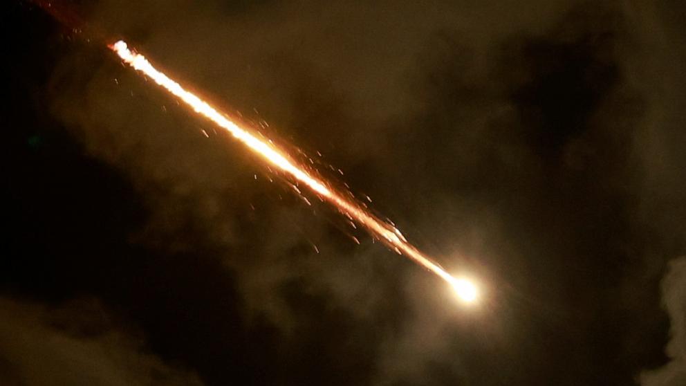 PHOTO: A rocket flies in the sky, amid cross-border hostilities between Hezbollah and Israel, as seen from Tel Aviv, Israel, Oct. 1, 2024.