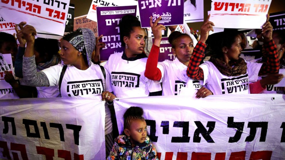 PHOTO: People take part in a protest against the Israeli government's plan to deport African migrants, in Tel Aviv, Israel March 24, 2018.