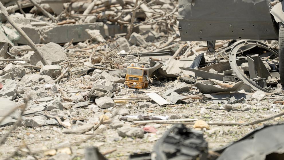 PHOTO: A child's toy lies amid debris at a building where four people were killed by an Iranian missile strike on June 24, 2025 in Beersheba, Israel.