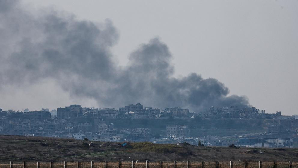 PHOTO: Smoke rises from North Gaza, as seen from the Israeli side of the border, ahead of a ceasefire between Israel and Hamas, set to take effect on Sunday, Jan. 16, 2025.