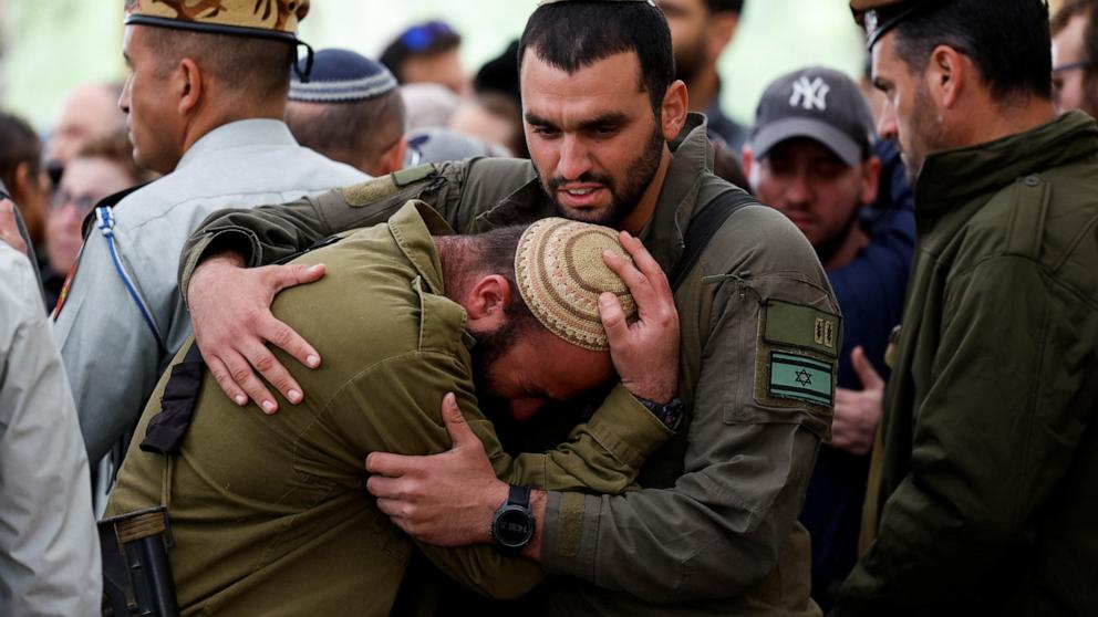 PHOTO: Soldiers attend the funeral of Captain Liron Snir, 25, an Israeli soldier who was killed in the northern Gaza Strip at the Mount Herzl military cemetery in Jerusalem, Nov. 22, 2023. 