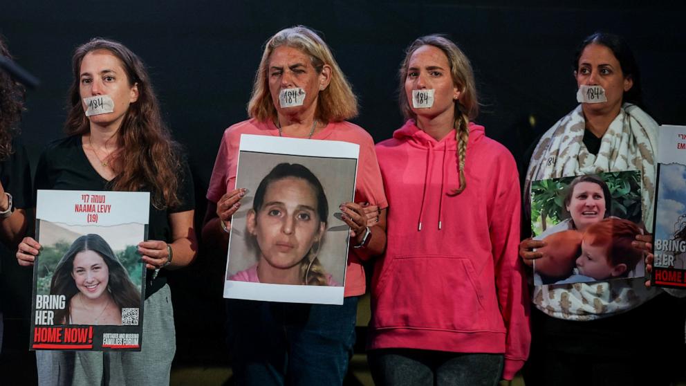 PHOTO: People carry pictures of the hostages during a rally for their immediate release, six months after they were kidnapped near the Knesset, Israel's parliament in Jerusalem, Apr. 7, 2024.