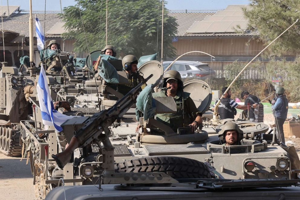 PHOTO: Israeli soldiers are positioned outside kibbutz Beeri near the border with the Gaza Strip, Oct. 17, 2023.