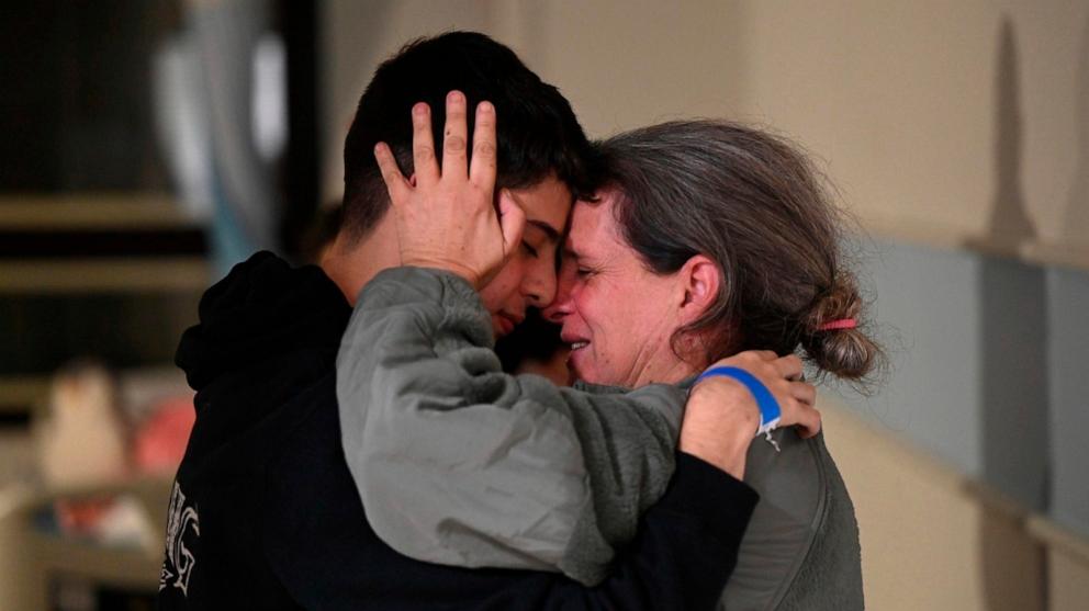 PHOTO: Sharon Hertzman hugging a relative as they reunite at Sheba Medical Center in Ramat Gan, Israel, Nov. 25, 2023.