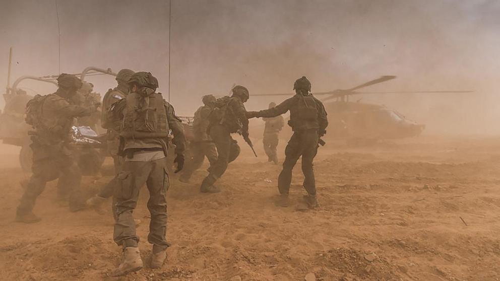 PHOTO: Members of Unit 669 of the Israeli Air Force carrying an injured Israeli soldier to a waiting helicopter for evacuation in the Gaza Strip, Jan. 4, 2024.