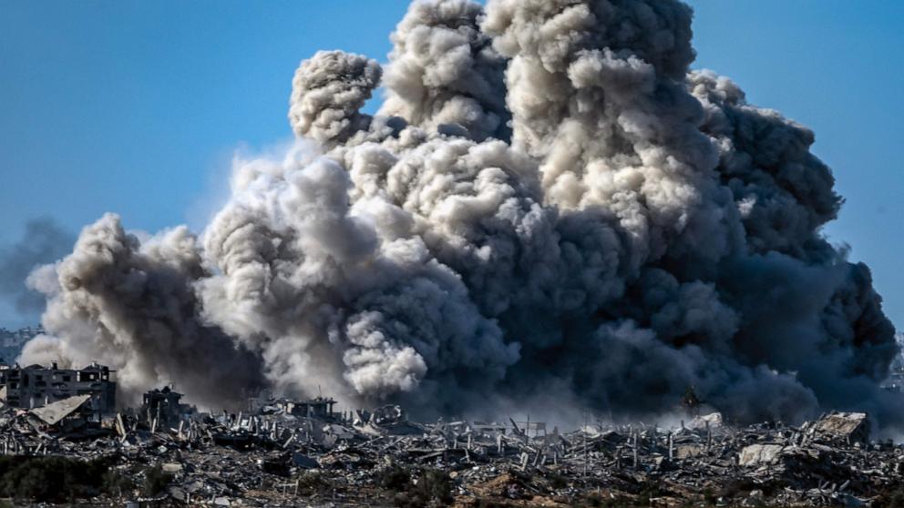 PHOTO: A picture taken from a position near Sderot along the Israeli border with the Gaza Strip shows smoke billowing during an Israeli bombardment on the northern Palestinian territory on Nov. 21, 2023.