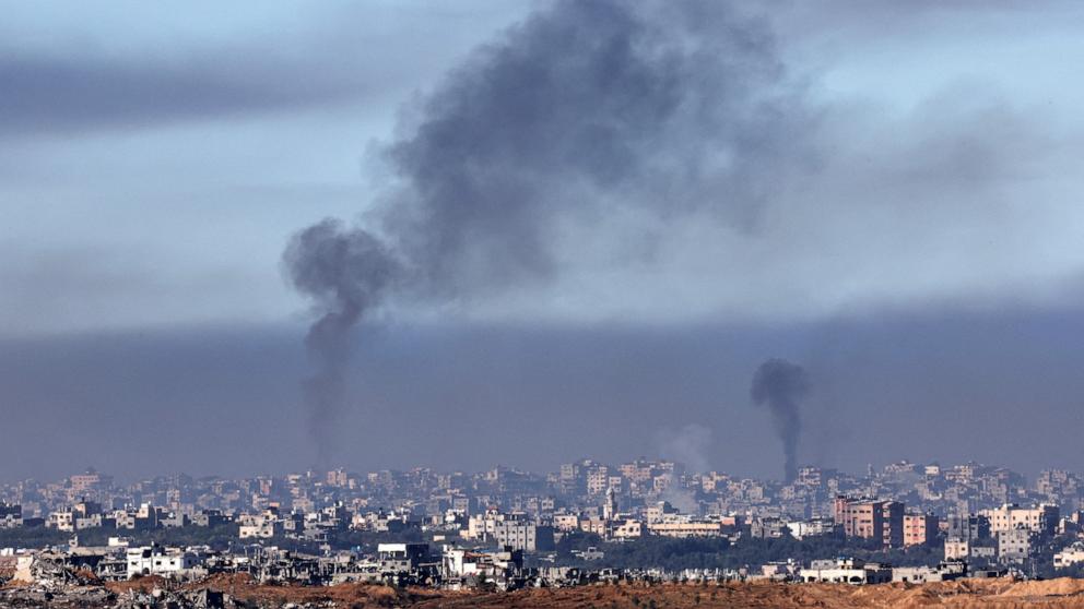 PHOTO: Smoke billows over the northern Gaza Strip during Israeli bombardment from southern Israel on Dec. 15, 2023.