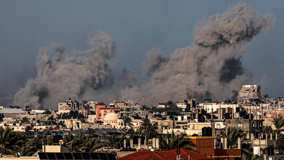 PHOTO: A picture taken from Rafah shows smoke billowing over the southern Gaza Strip during Israeli bombardment, amid continuing battles between Israel and the Palestinian militant group Hamas, January 12, 2024.
